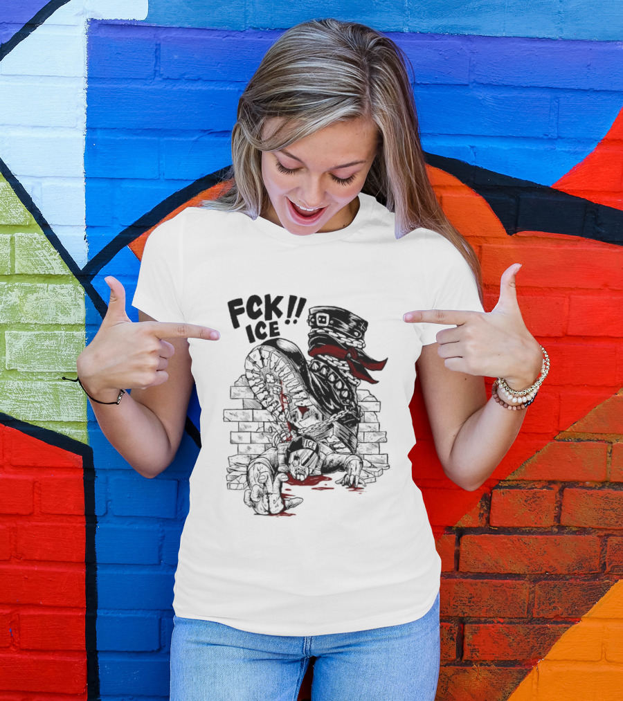 Fck ICE Text With Ice Boot And Bricks T-Shirt