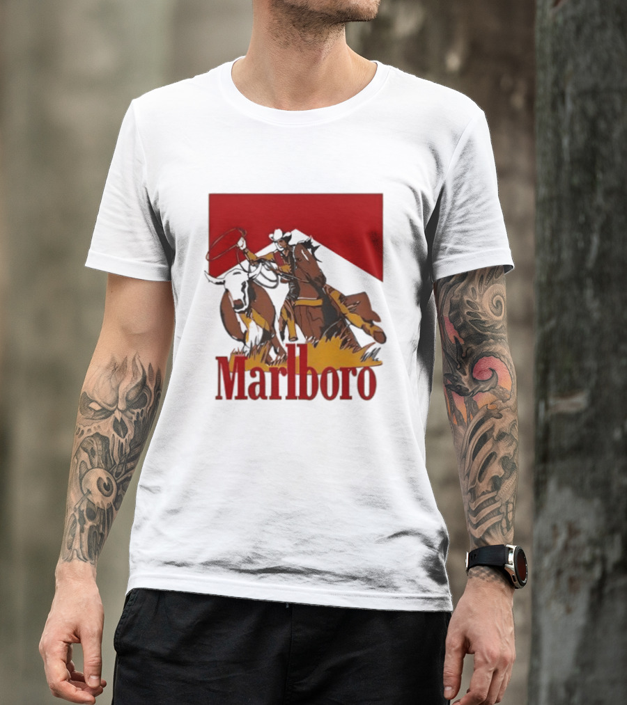 Marlboro Cowboy With Lasso Riding Horse Rugged Outdoors Adventure T-Shirt