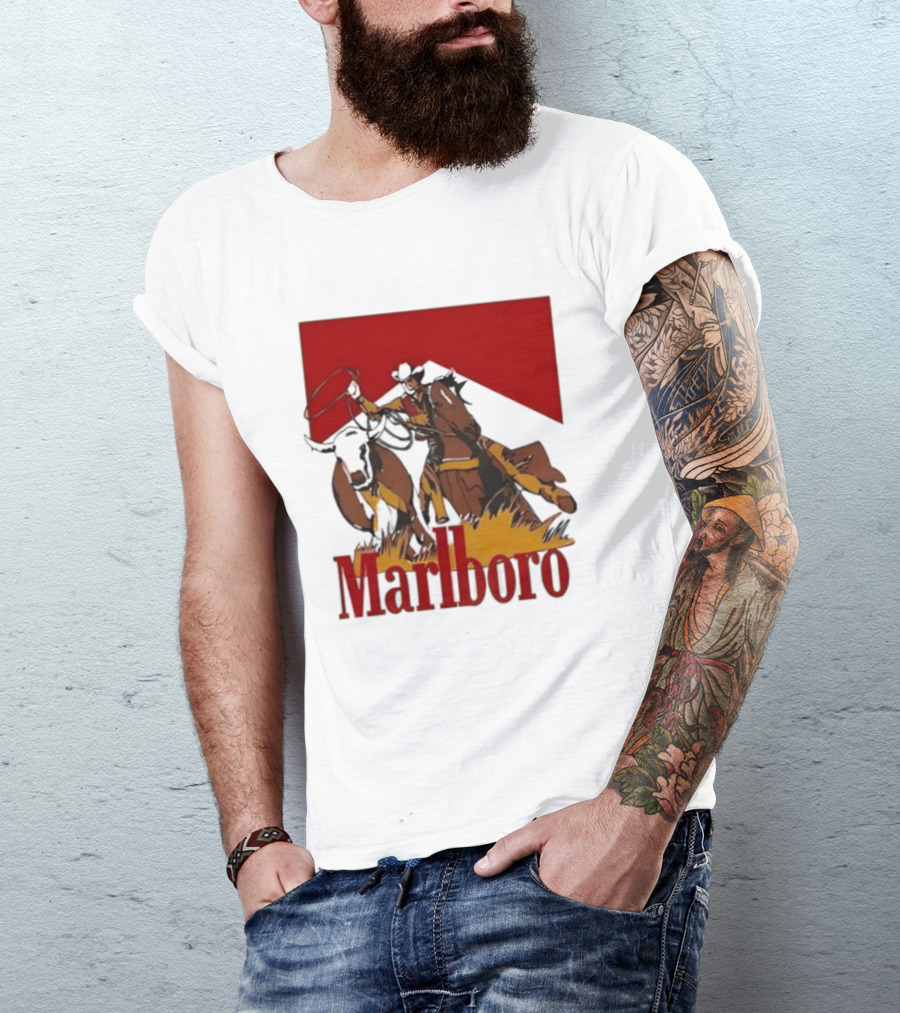Marlboro Cowboy With Lasso Riding Horse Rugged Outdoors Adventure T-Shirt