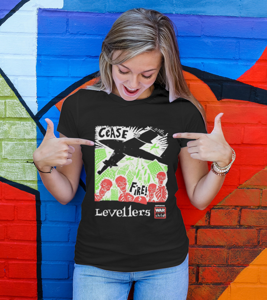 Cease Fire Levellers Red Skeletons Urban Scene T-Shirt