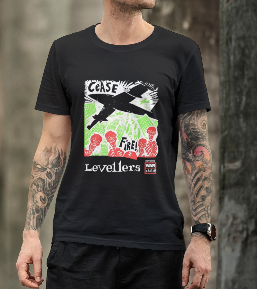 Cease Fire Levellers Red Skeletons Urban Scene T-Shirt