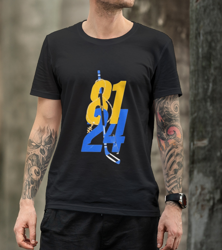 Ilya Rozanov 81 Shane Hollander 24 Hockey Stick Yellow Blue Numbers T-Shirt