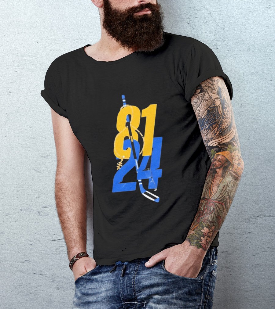 Ilya Rozanov 81 Shane Hollander 24 Hockey Stick Yellow Blue Numbers T-Shirt