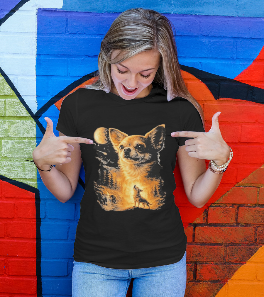 Chihuahua Wolf Moon Forest Scene T-Shirt