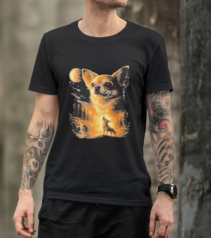 Chihuahua Wolf Moon Forest Scene T-Shirt