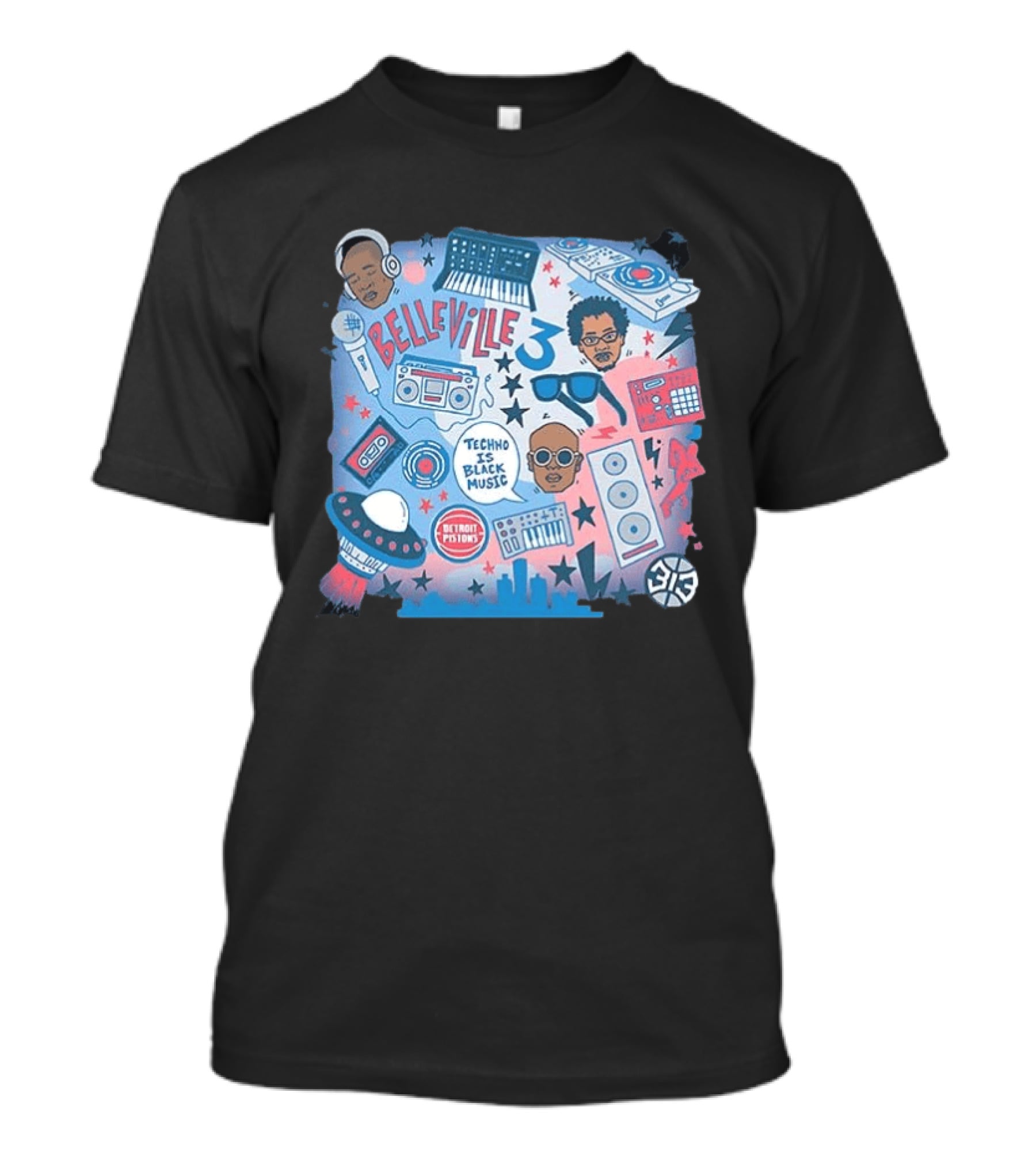 Detroit Pistons Belleville 3 Techno Is Black Music NBA Collaboration T-Shirt