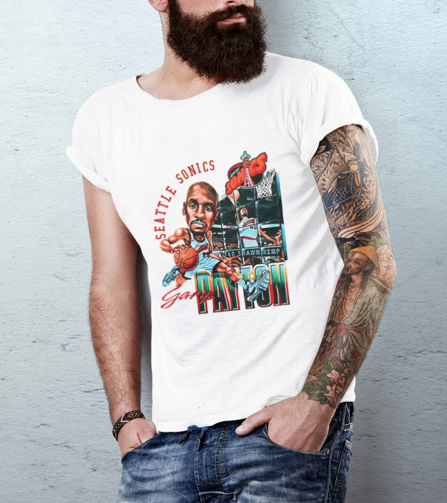 Seattle Sonics Gary Payton Shawn Kemp Big Head NBA 40 T-Shirt