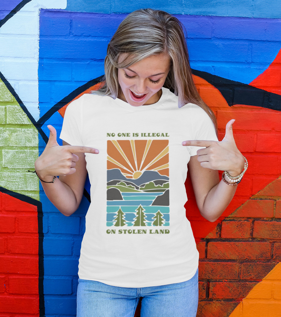 Billie Eilish No One Is Illegal On Stolen Land Sunset Scenic Mountains And Forest T-Shirt