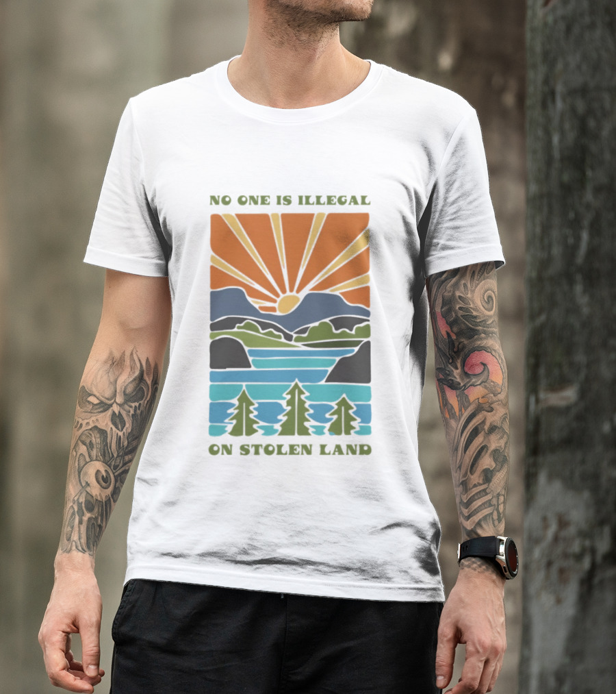Billie Eilish No One Is Illegal On Stolen Land Sunset Scenic Mountains And Forest T-Shirt