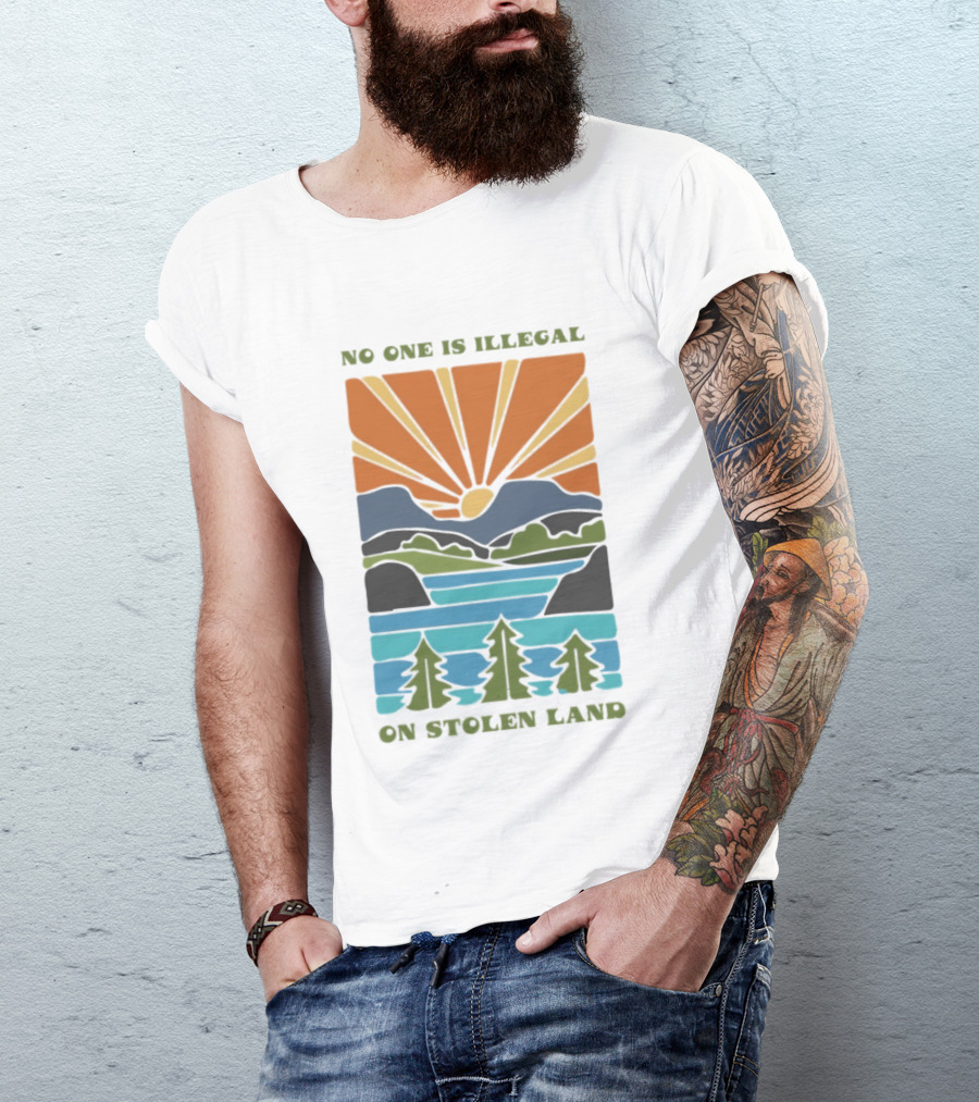 Billie Eilish No One Is Illegal On Stolen Land Sunset Scenic Mountains And Forest T-Shirt