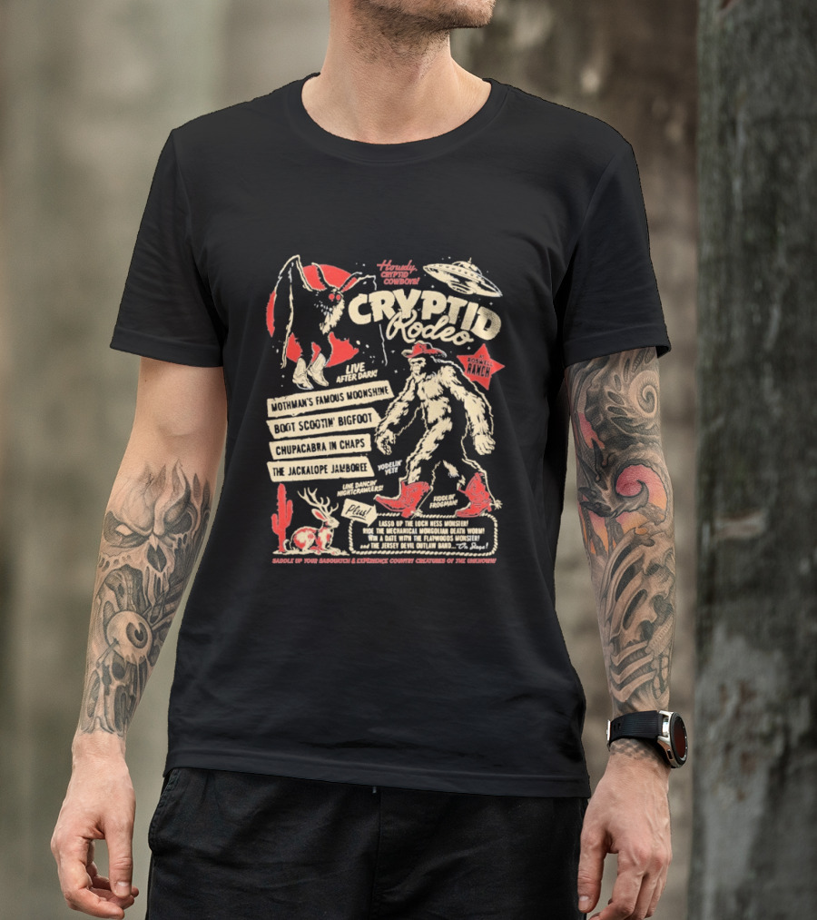 Howdy Cryptid Rodeo Yeti Sasquatch UFO Cactus Jackalope Chupacabra T-Shirt