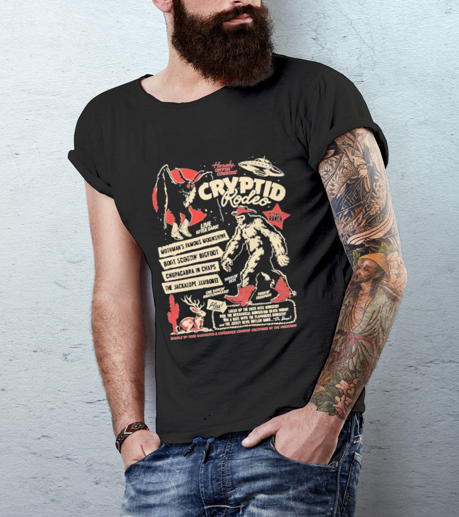 Howdy Cryptid Rodeo Yeti Sasquatch UFO Cactus Jackalope Chupacabra T-Shirt