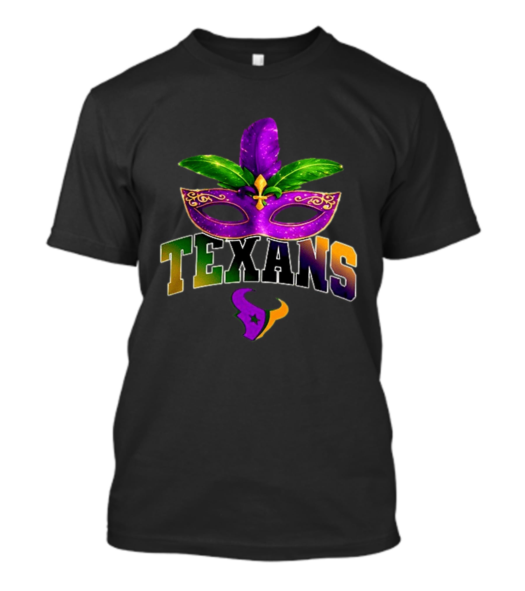 Houston Texans Mardi Gras Mask Fleur De Lis Feather T-Shirt