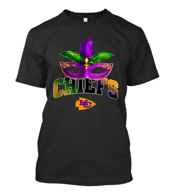 Kansas City Chiefs Mardi Gras Mask Fleur De Lis T-Shirt
