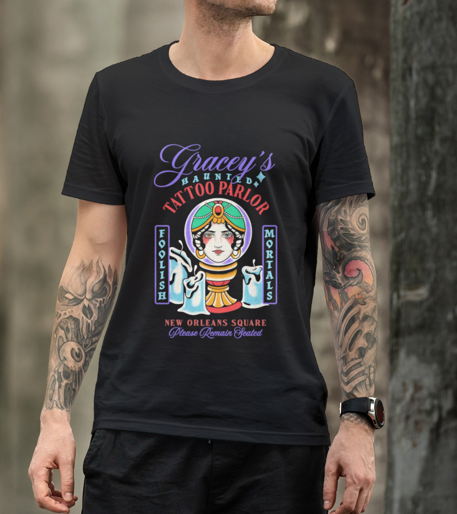 Gracey's Haunted Tattoo Parlor Leota Variant Foolish Mortals New Orleans Square T-Shirt