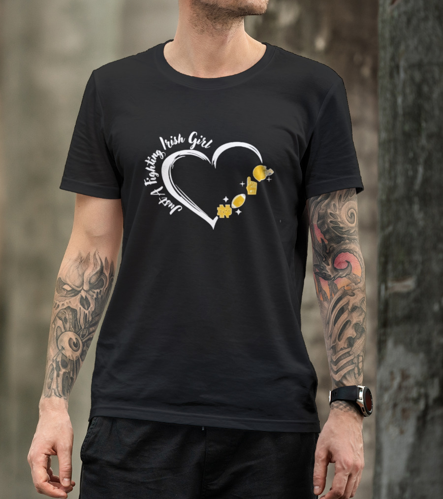 Just A Notre Dame Fighting Irish Girl Heart With Football Icons And Gold Accents T-Shirt