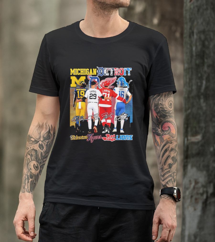 Michigan Wolverines X Tigers X Red Wings X Lions Detroit Sports Players T-Shirt