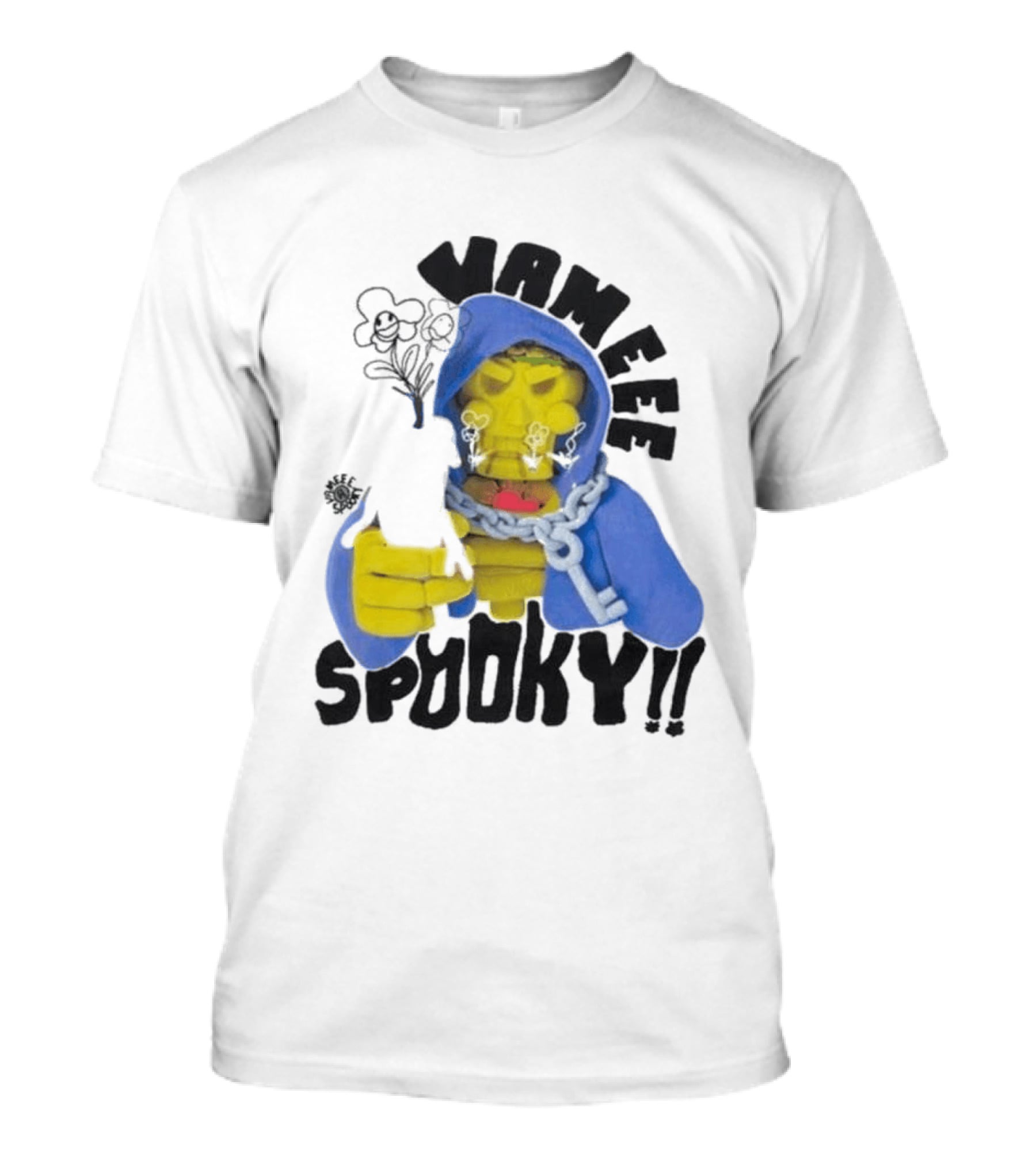 Vameee Spooky Skeleton In Blue Hood With Chains T-Shirt
