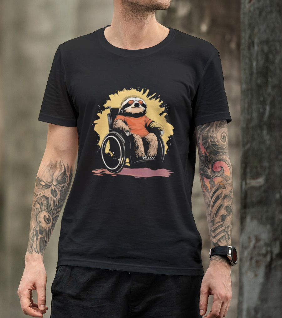 Sloth On Wheelchair With Sunglasses Relaxing Cool Attitude T-Shirt
