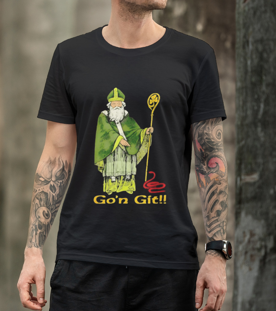 Go'n Git St Patrick Vintage Illustration With Staff And Smoke T-Shirt