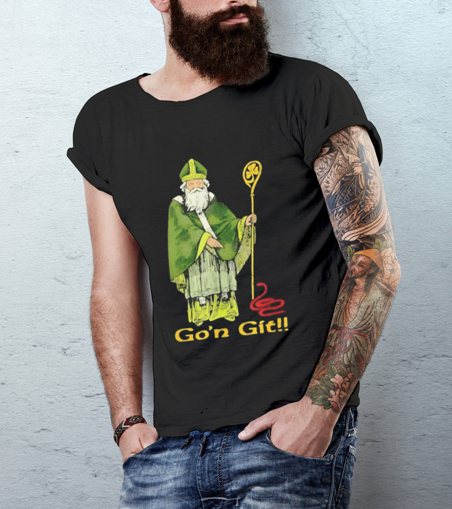 Go'n Git St Patrick Vintage Illustration With Staff And Smoke T-Shirt