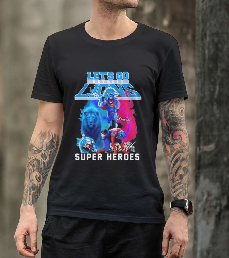 Let's Go Detroit Lions Jahmyr Gibbs Amon Ra St Brown Super Heroes T-Shirt