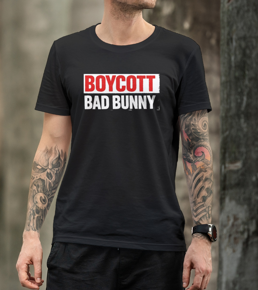 Boycott Bad Bunny Text Bold Red And White T-Shirt