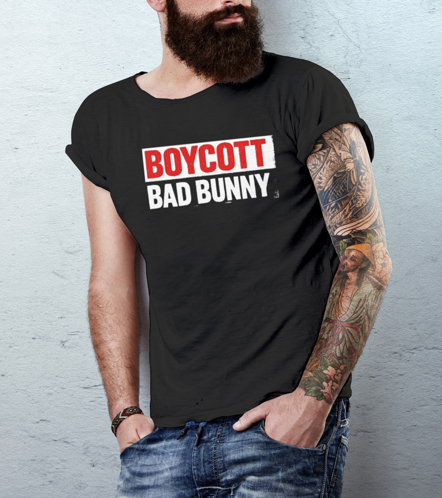 Boycott Bad Bunny Text Bold Red And White T-Shirt