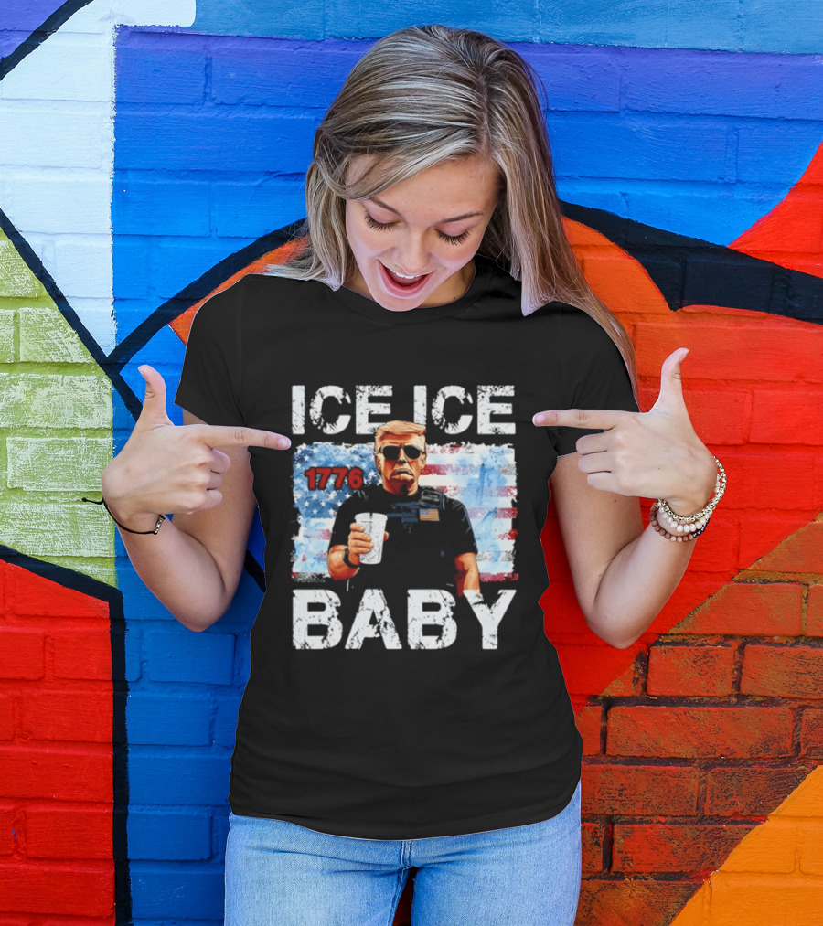 Ice Ice Baby 1776 Donald Trump Vintage American Flag T-Shirt
