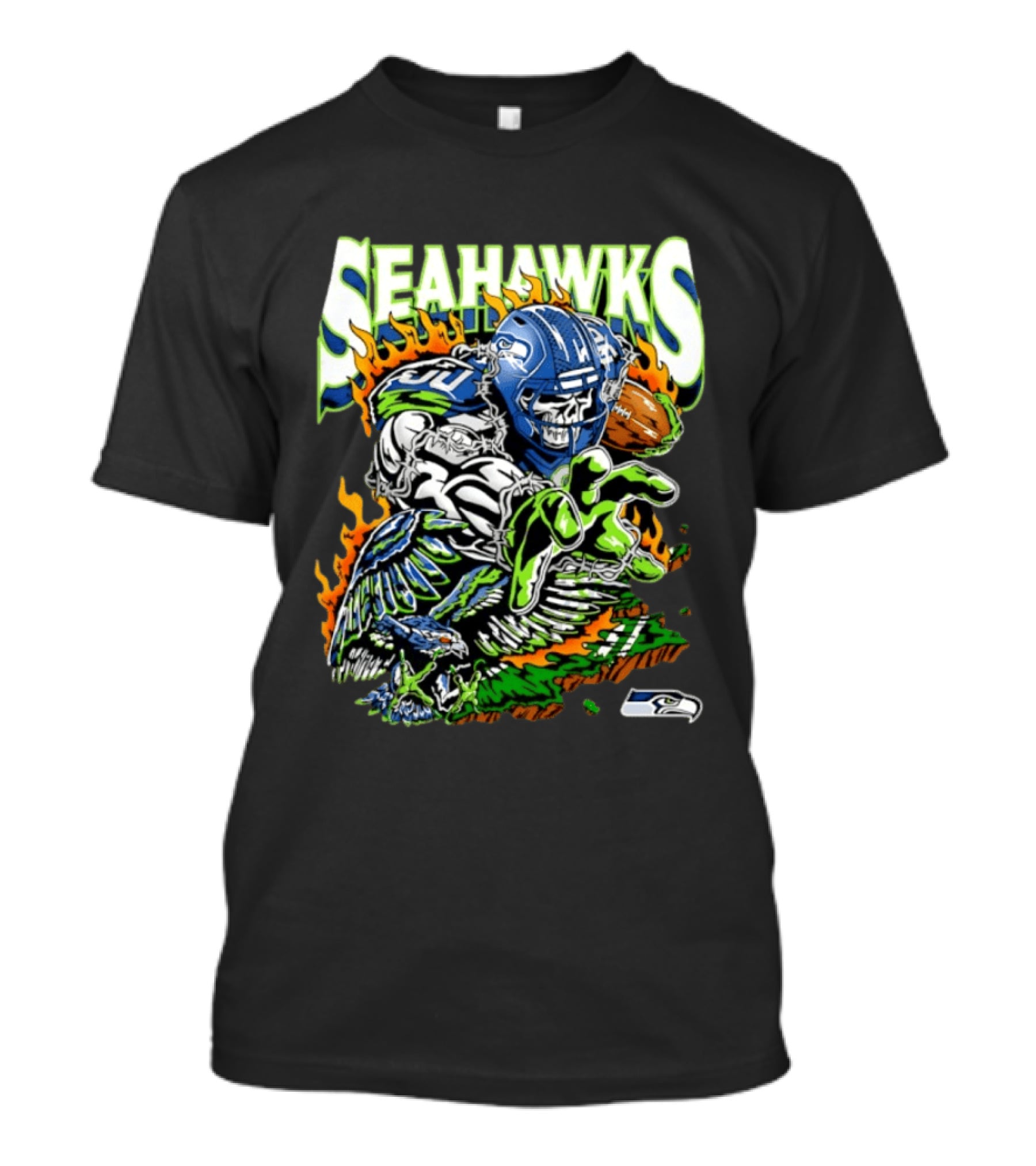 Seahawks Skull Firebird NFL Football Grunge T-Shirt