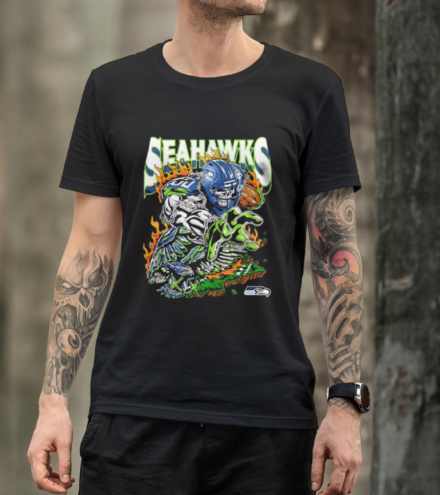 Seahawks Skull Firebird NFL Football Grunge T-Shirt