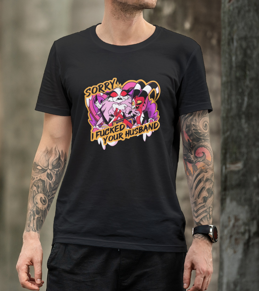 Sorry I Fucked Your Husband Characters With Purple And Red Comic T-Shirt