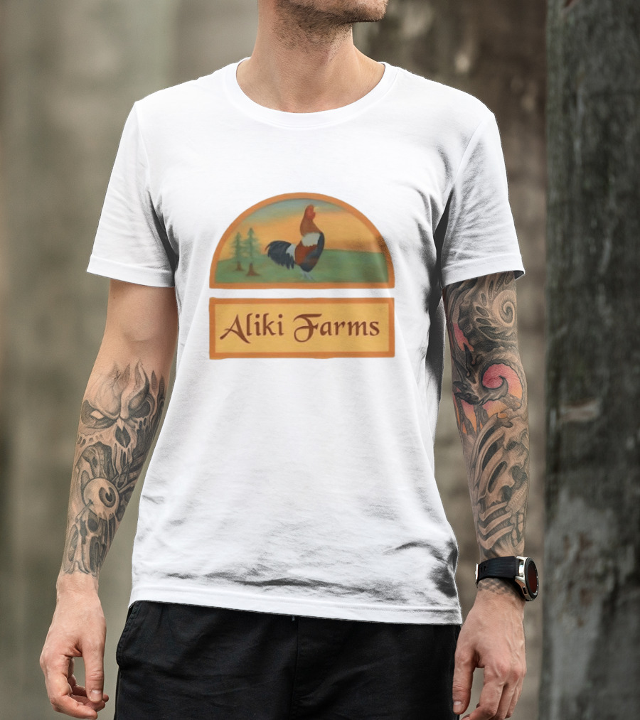 Aliki Farms Rooster Scene With Trees T-Shirt