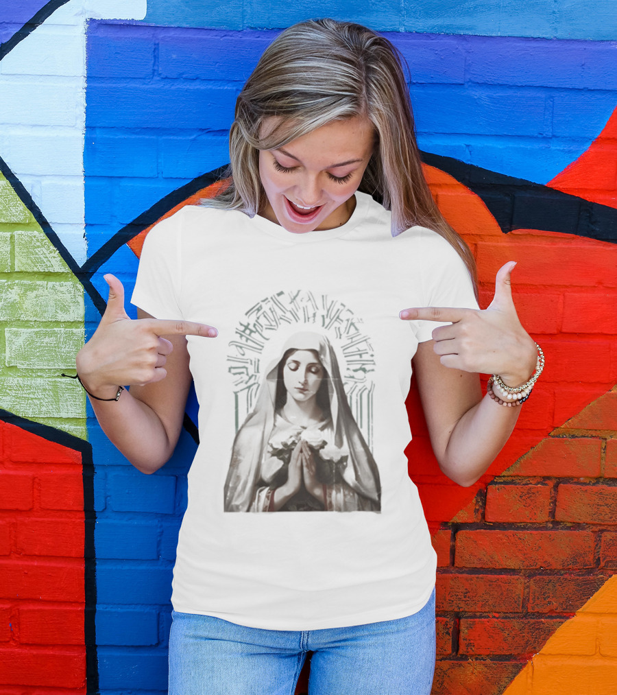 Virgin Mary With White Roses Holy Mary Mother Of Us Pray For Us Gothic T-Shirt