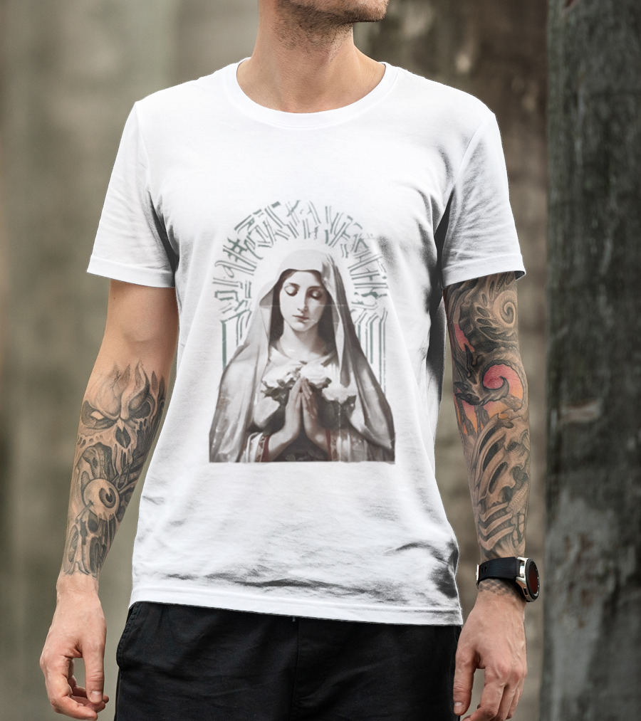 Virgin Mary With White Roses Holy Mary Mother Of Us Pray For Us Gothic T-Shirt