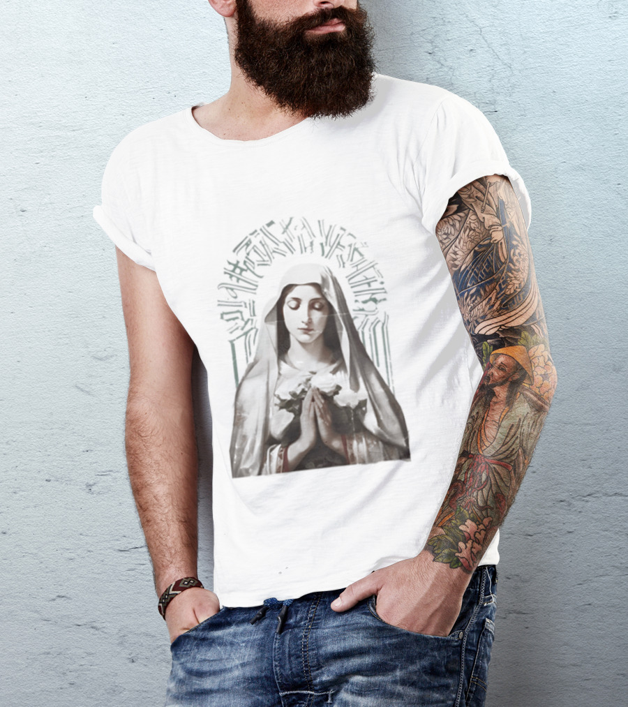 Virgin Mary With White Roses Holy Mary Mother Of Us Pray For Us Gothic T-Shirt