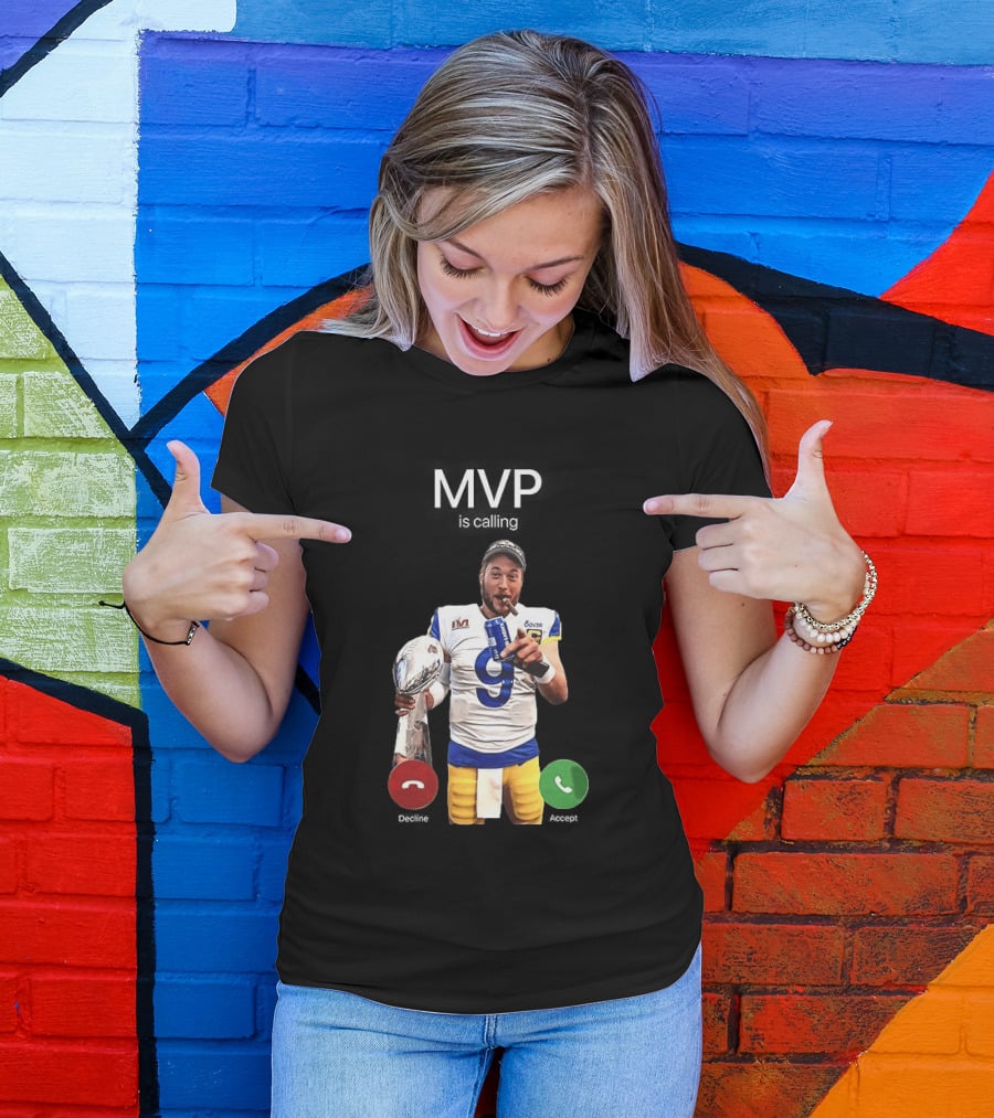 MVP Matthew Stafford Holding Trophy Los Angeles Football Celebration T-Shirt