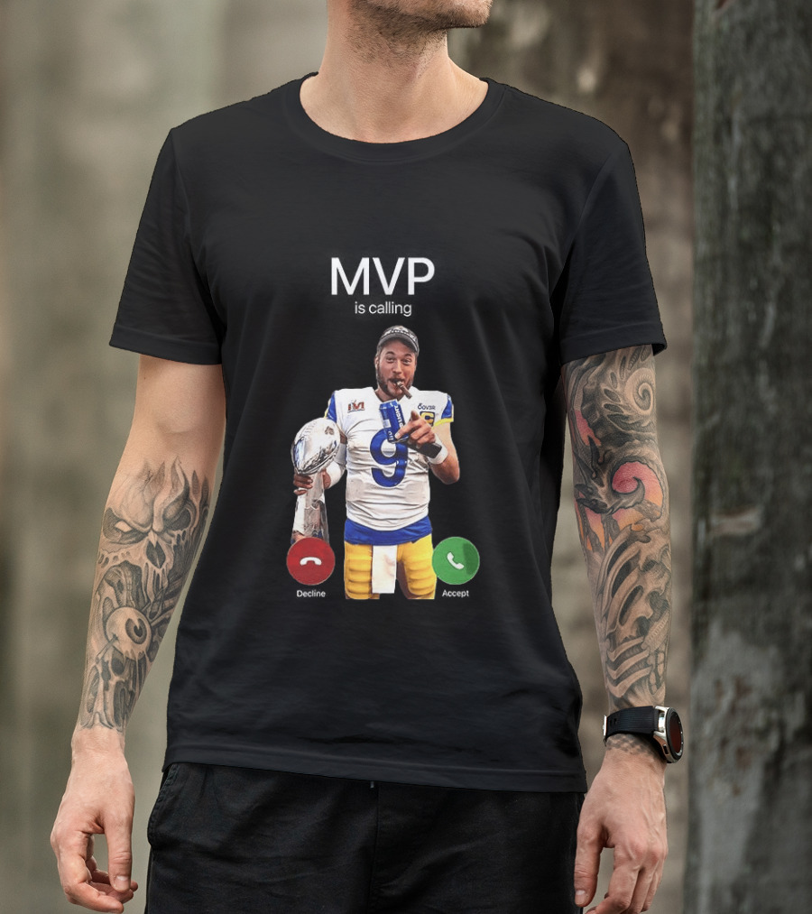 MVP Matthew Stafford Holding Trophy Los Angeles Football Celebration T-Shirt