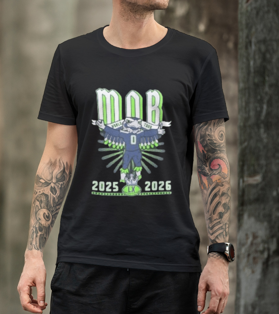 Seattle Seahawks MOB World Tour 2025 2026 Cartoon Bald Eagle Creature Olympic Washington LX T-Shirt