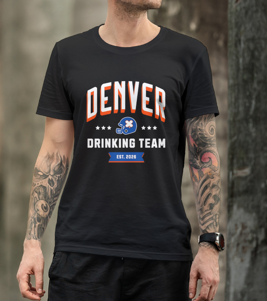Denver Broncos Drinking Team St Patrick's Day Helmet Logo Est 2026 T-Shirt