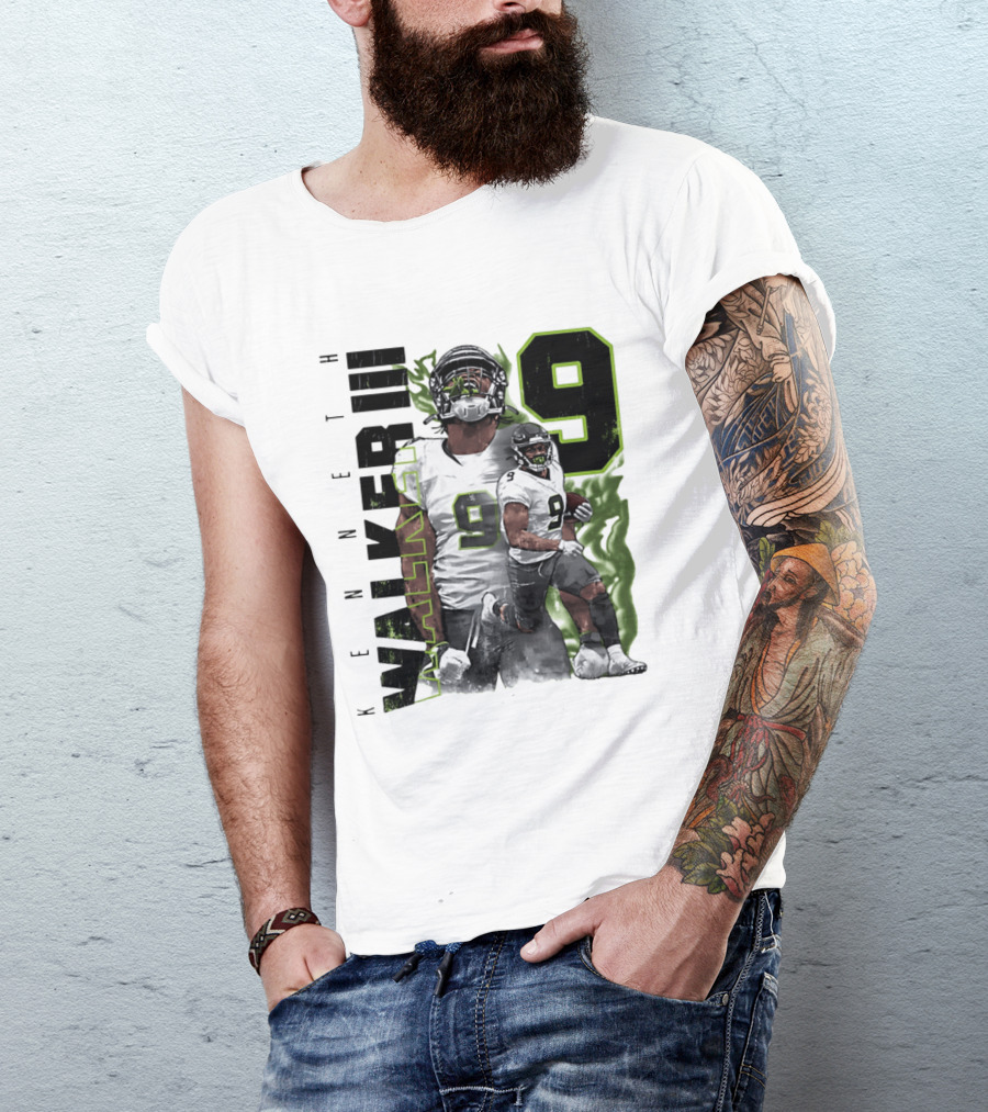 Kenneth Walker III Neon Aura Seattle Seahawks Number 9 T-Shirt