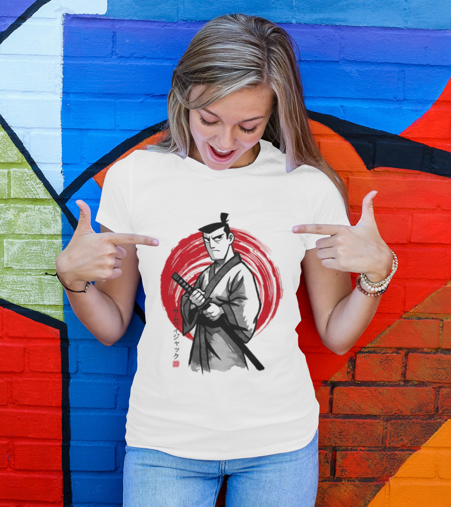 Samurai Jack Sumi E Art Red Circle Japanese Kanji T-Shirt