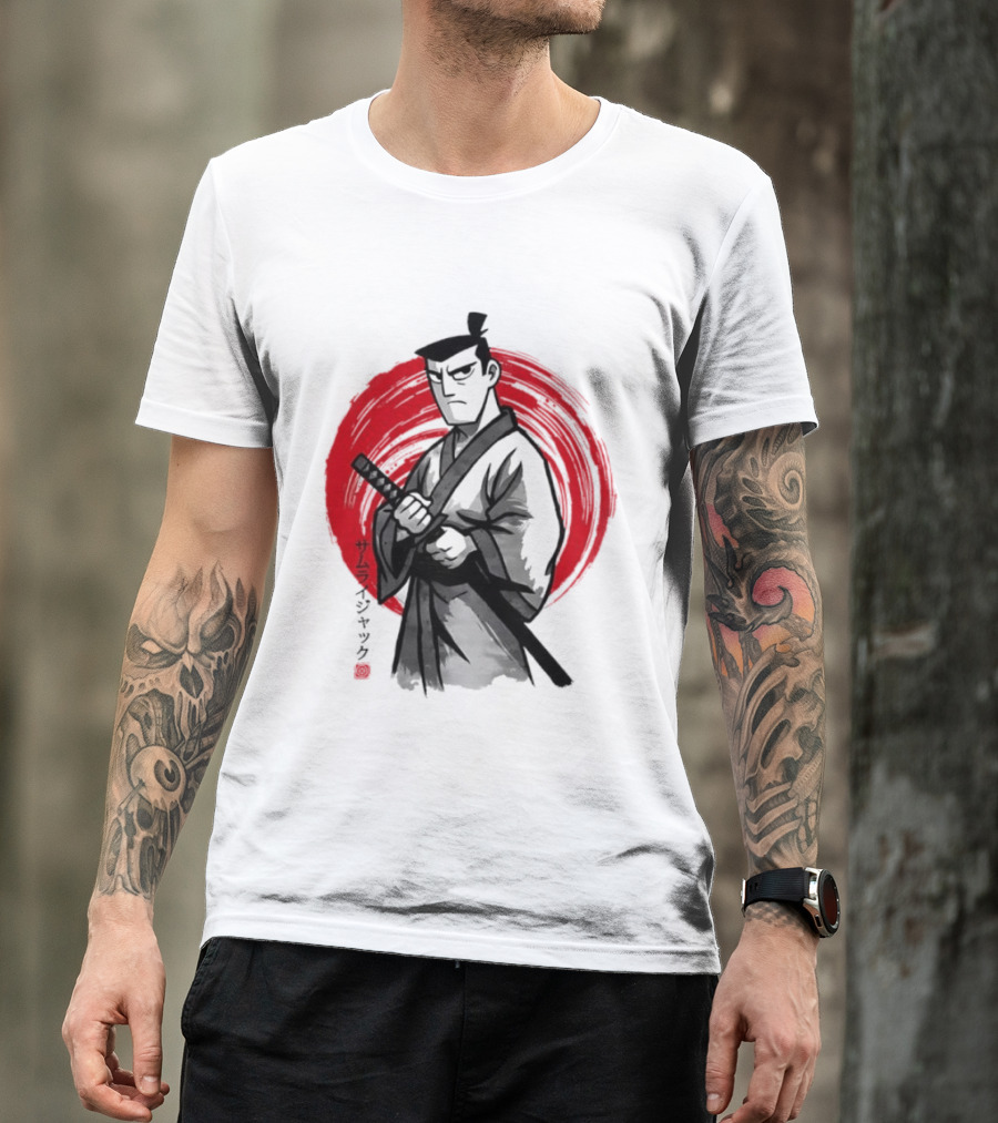 Samurai Jack Sumi E Art Red Circle Japanese Kanji T-Shirt