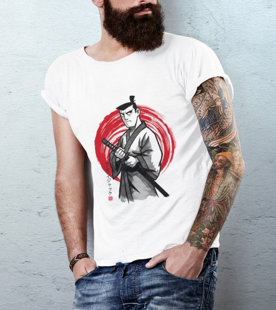 Samurai Jack Sumi E Art Red Circle Japanese Kanji T-Shirt