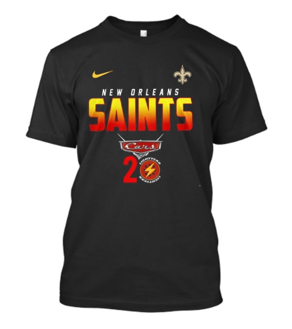 New Orleans Saints Cars 20th Anniversary Nike Fleur De Lis Lightning Bolt T-Shirt