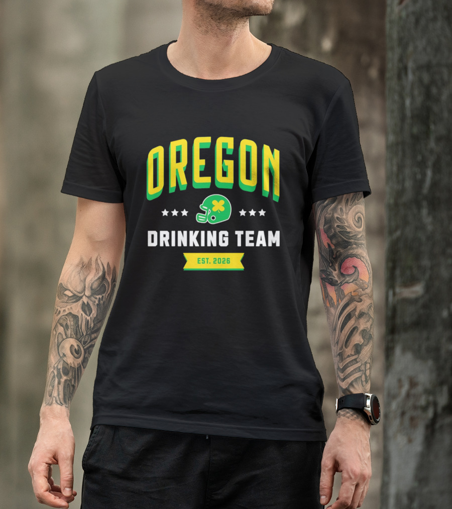 Oregon Drinking Team St. Patrick's Day 2026 Est. 2026 Helmet Clover Stars T-Shirt