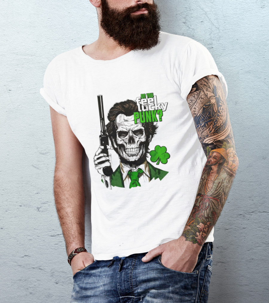 Do You Feel Lucky Punk Skull Gun Shamrock T-Shirt