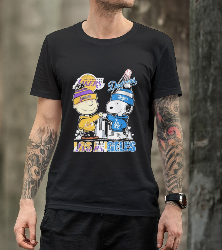 Snoopy Charlie Brown Los Angeles Lakers Dodgers Friendship Team Spirit T-Shirt
