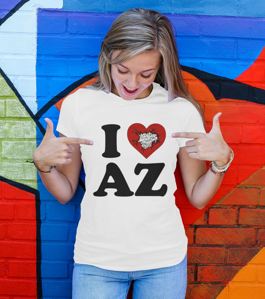 I Heart AZ Skull Filled Red Heart T-Shirt