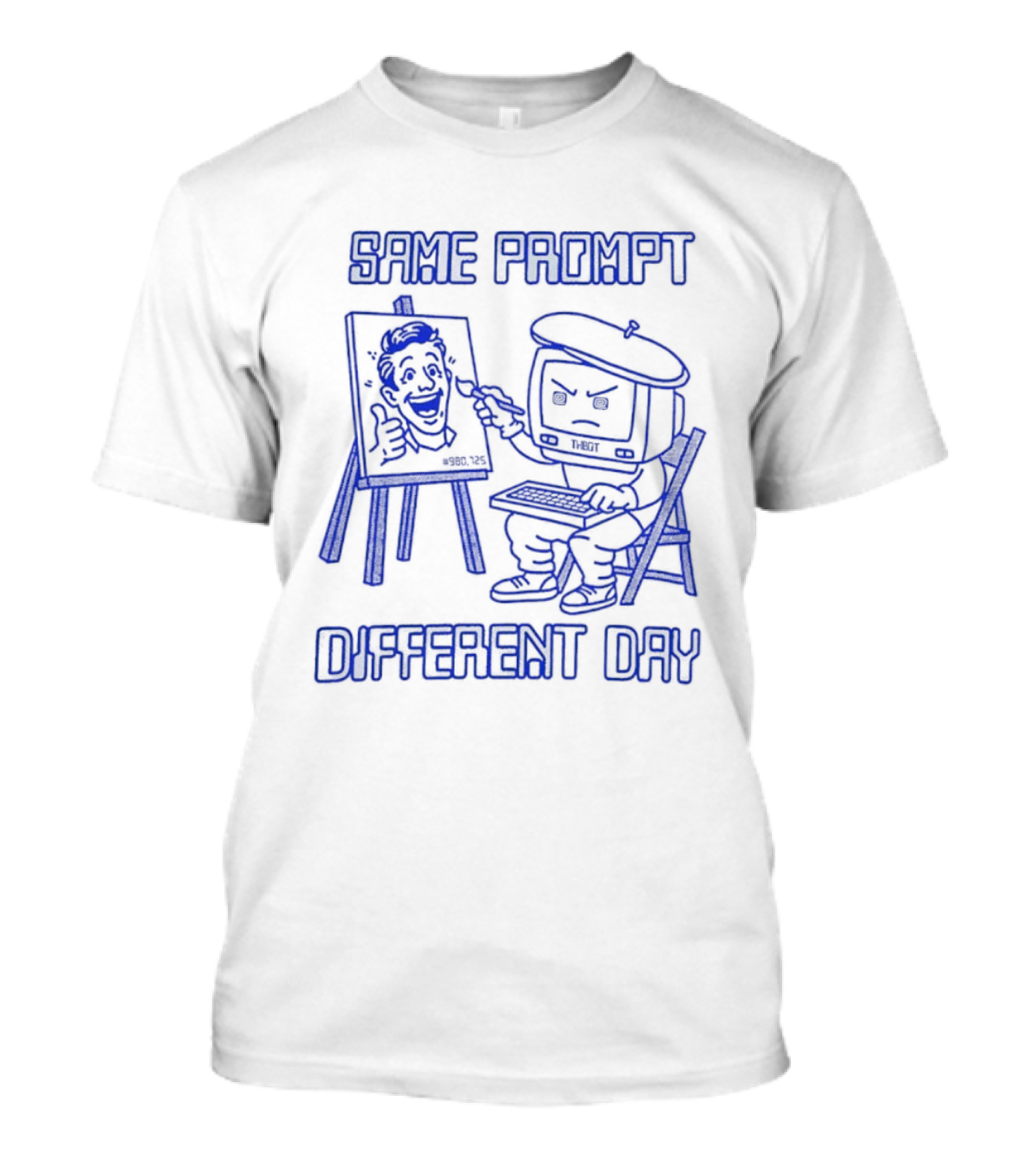 Same Prompt Different Day AI Painter Cartoon With Easel And T-Shirt